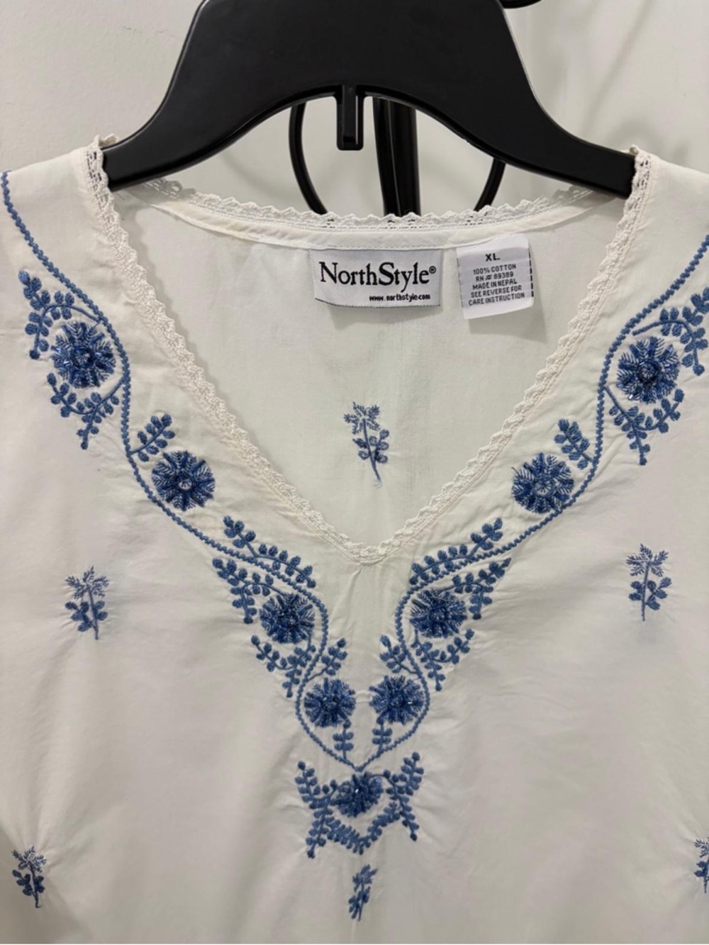 NorthStyle White Tunic with Blue Floral Embroidery - Picture 2 of 6